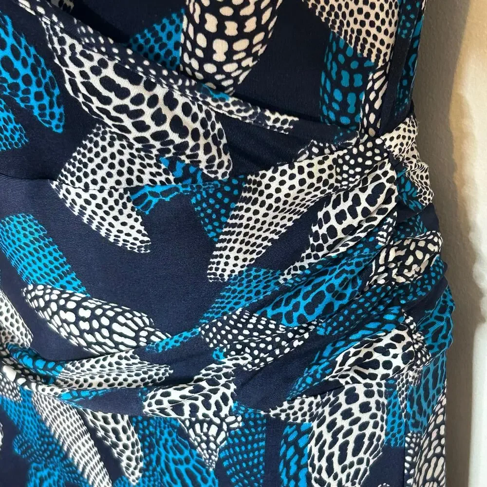Tory Burch Silk Dress S‎ Blue Coastal Resort Sea Shells Gold Buttons Faux Wrap
